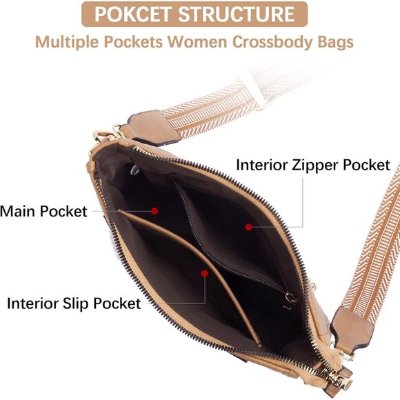 Elegant Vegan Leather Crossbody Bag with Adjustable Guitar Strap - 10.19" Tan - Picture 8 of 8